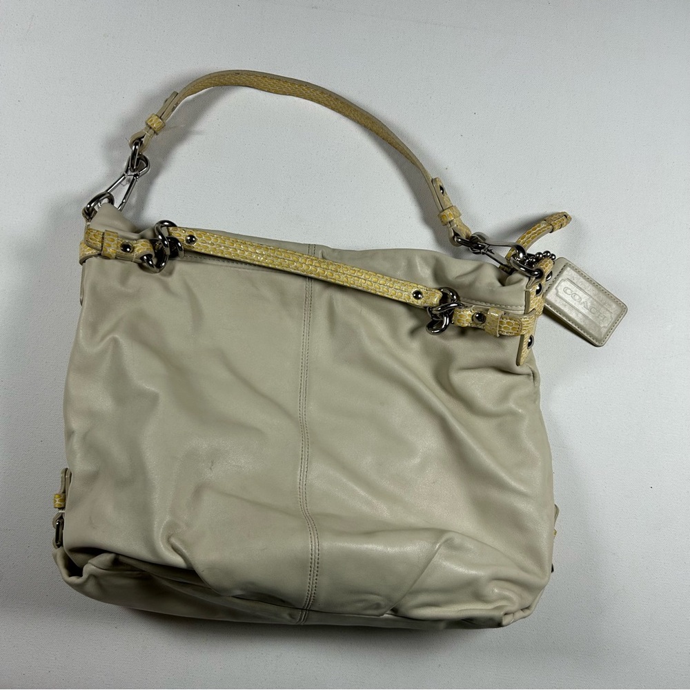 Vintage Y2k Coach Brooke Cream Leather Hobo Shoulder Bag 1482 Reptile Trim RARE - Picture 4 of 12